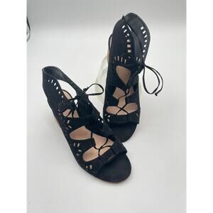 BP Womens‎ Black Block Heel Tie Sandal Cutout Fabric Upper Size 12